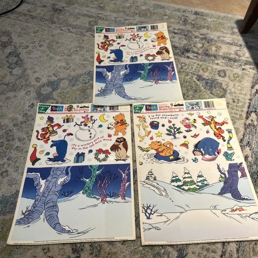 Disney Winnie the Pooh Christmas Window Clings Vintage Create-A-Cling Lot of 3